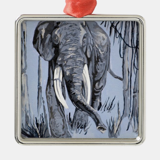 Elefant Strullande genom Wooded Savanna in Blue Julgransprydnad Metall (Framsidan)