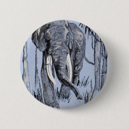 Elefant Strullande genom Wooded Savanna in Blue Knapp