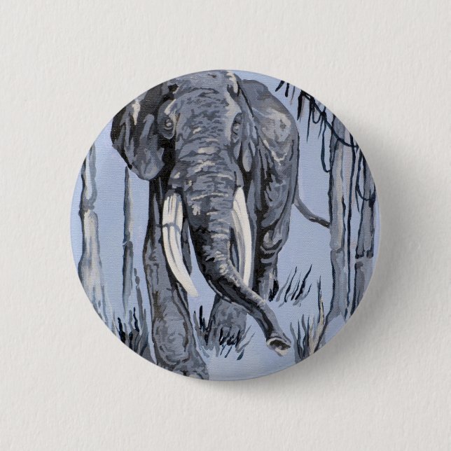 Elefant Strullande genom Wooded Savanna in Blue Knapp (Framsida)