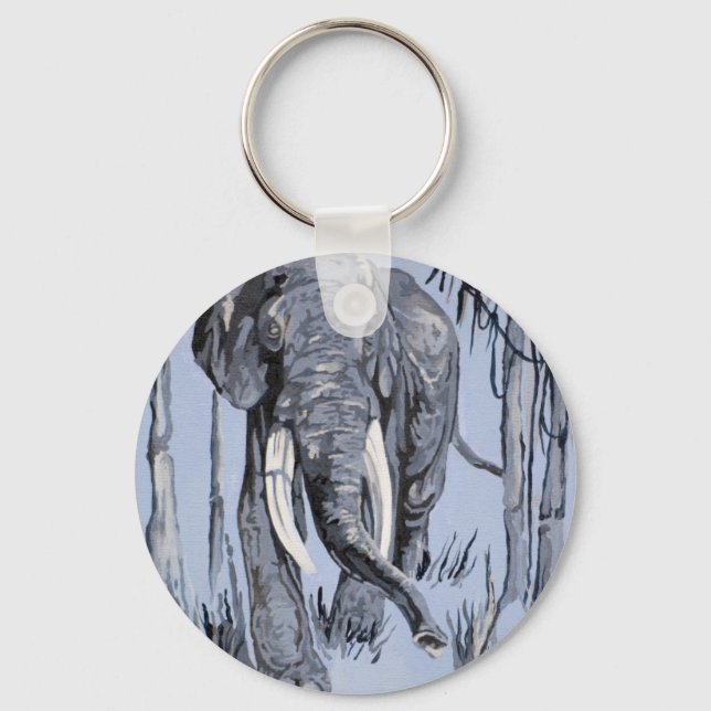 Elefant Strullande genom Wooded Savanna in Blue Nyckelring (Framsida)