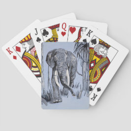 Elefant Strullande genom Wooded Savanna in Blue Spel Kort