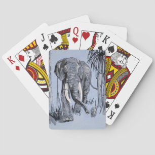 Elefant Strullande genom Wooded Savanna in Blue Spel Kort