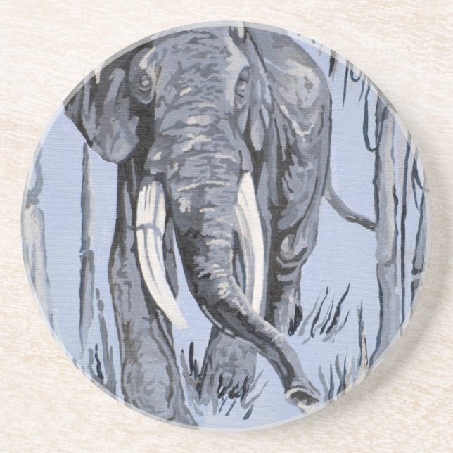 Elefant Strullande genom Wooded Savanna in Blue Underlägg (Framsidan)