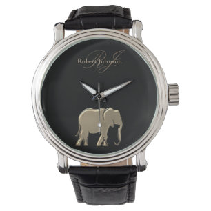 Elefant Svart och Guld Monogram Elegant Lyxig Armbandsur