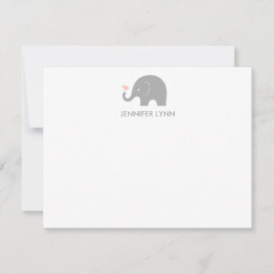 Elefant-Tackkort-Grått & Rosa Anteckningskort