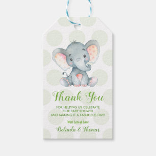 Elefant Tacks för Baby Shower Present Presentetikett