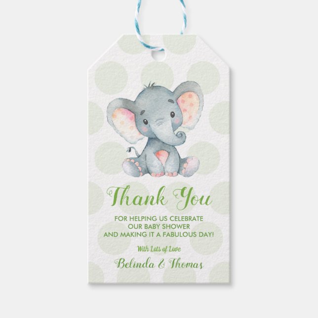Elefant Tacks för Baby Shower Present Presentetikett (Framsidan)