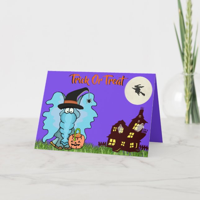 Elefant "Trick eller treat" på Cute Halloween Card Kort (Framsida)
