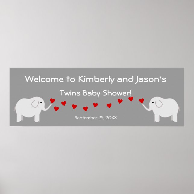 Elefant-Twillingar Banner för neutrala babyskor Poster (Framsidan)