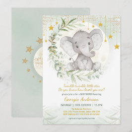 Elefant Twinkle Little Star Grönska Baby Shower Inbjudningar