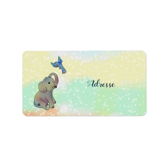 Elefant und Vogel Adressetikett (Framsidan)