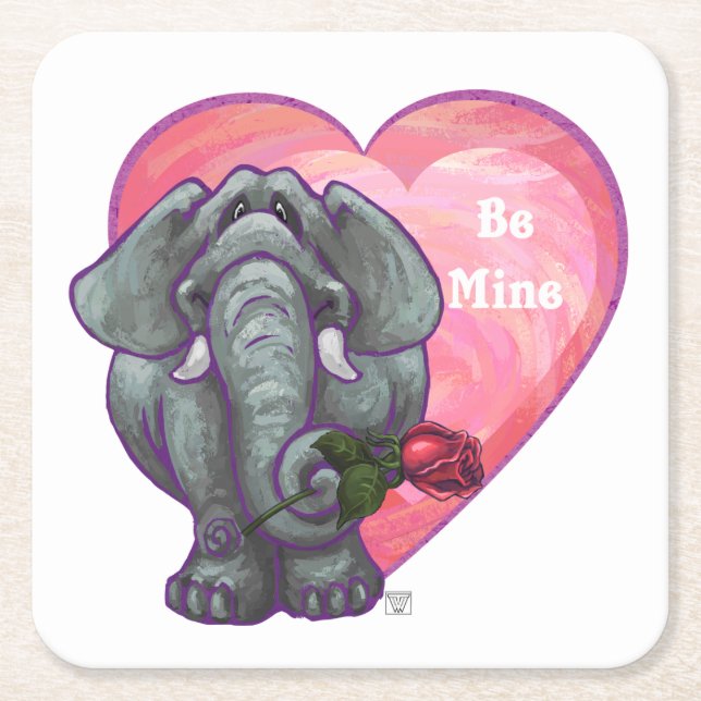 Elefant Valentindagen Underlägg Papper Kvadrat (Framsidan)