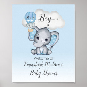Elefant Varm Luft Ballong Baby Pojke Välkomstaffis Poster