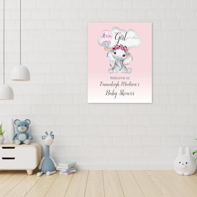 Elefant Varm Luft Ballong Babyflicka Välkommen Poster (Skapare uppladdad)