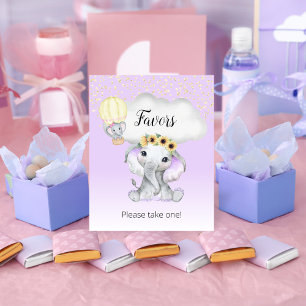 Elefant varmluftsballong Baby Shower Lila Favors Poster