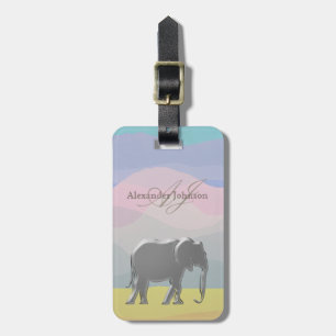 Elefant Vattenfärg Aquarell Returadress Bagagebricka