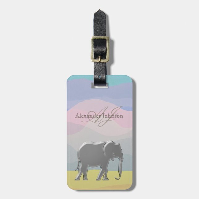 Elefant Vattenfärg Aquarell Returadress Bagagebricka (Vertikal Framsida)