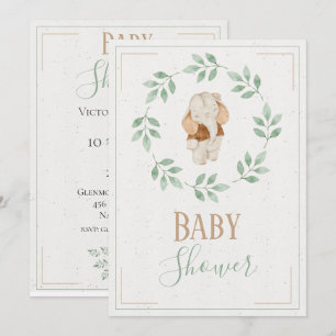 Elefant Vattenfärg Krans Baby Shower Inbjudningar