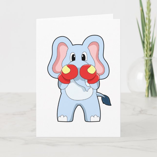 Elefant vid boxning med boxningshandskor kort (Framsida)