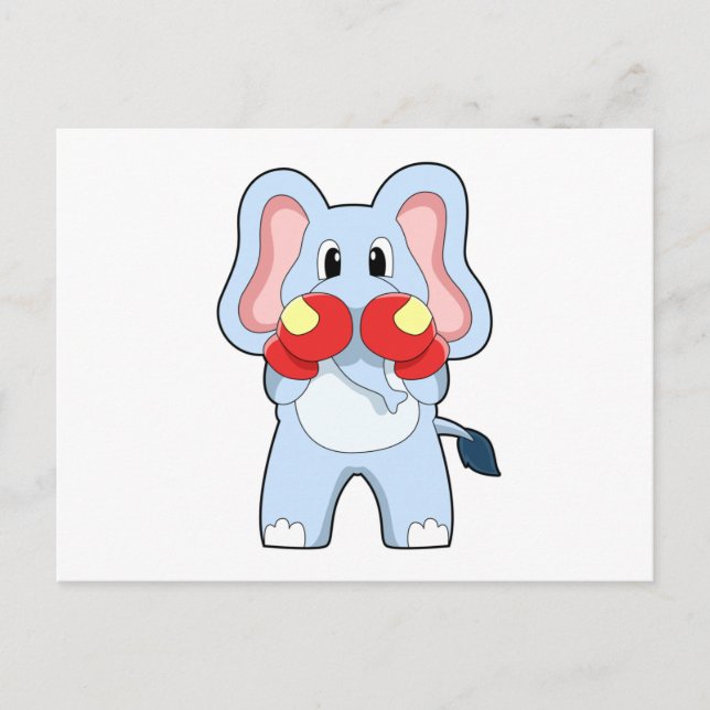 Elefant vid boxning med boxningshandskor vykort (Framsida)