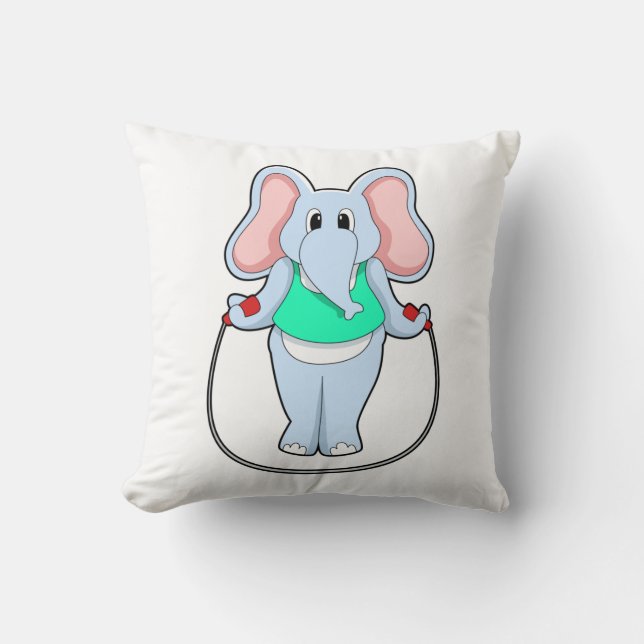 Elefant vid Fitness med Skipping rope.PNG Kudde (Framsida)