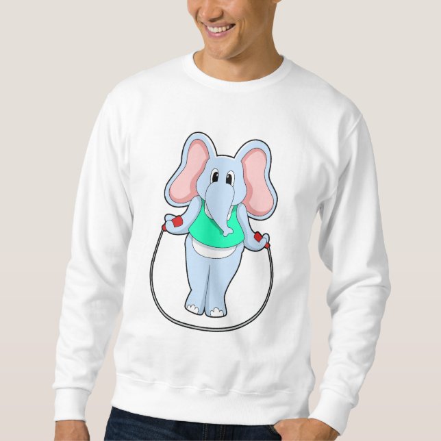 Elefant vid Fitness med Skipping rope.PNG Lång Ärmad Tröja (Framsida)