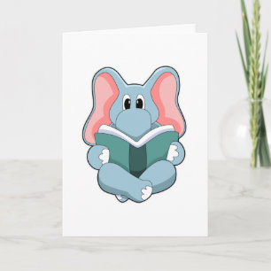 Elefant vid läsning med bok kort
