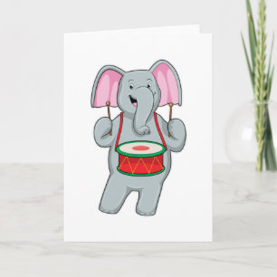 Elefant vid musik med trumma kort