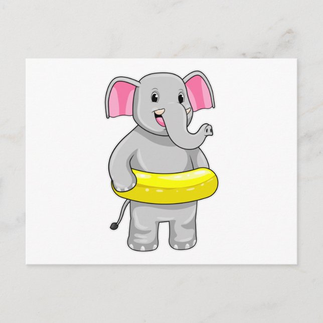 Elefant vid simning med livbåt vykort (Framsida)