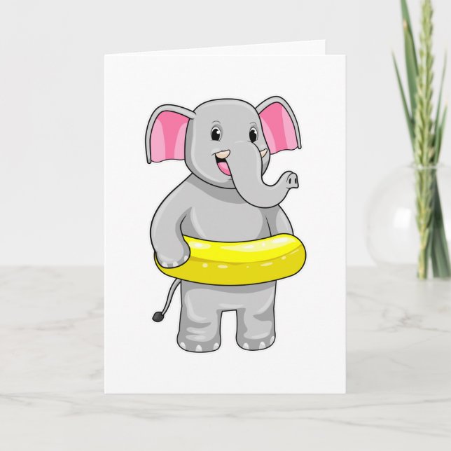Elefant vid simning med livräddningsring kort (Framsida)