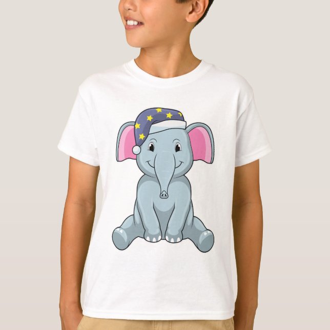 Elefant vid sömn med nattskydd t shirt (Framsida)