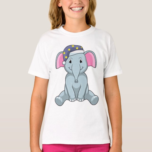 Elefant vid sömn med nattskydd t shirt (Framsida)
