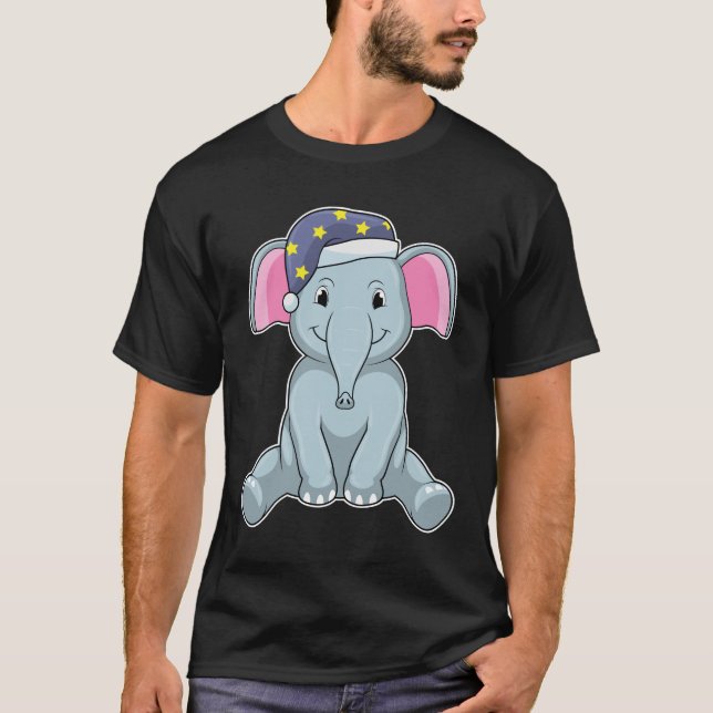 Elefant vid sömn med nattskydd t shirt (Framsida)