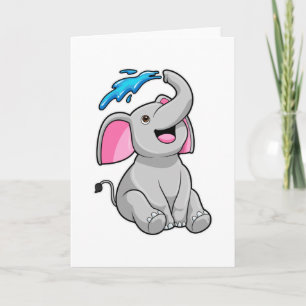 Elefant vid Splash med Vatten Kort