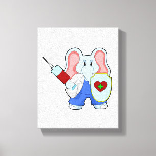 Elefant vid vaccinering med spruta canvastryck