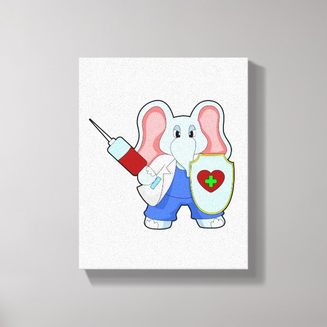 Elefant vid vaccinering med spruta canvastryck (Framsida)