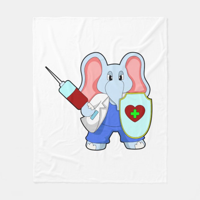 Elefant vid vaccinering med spruta fleecefilt (Framsidan)