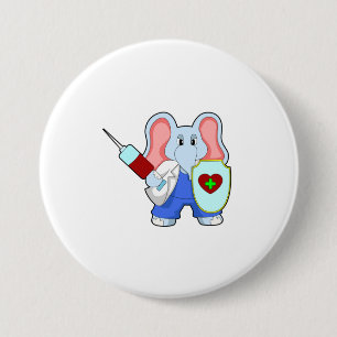 Elefant vid vaccinering med spruta knapp