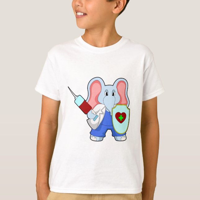 Elefant vid vaccinering med spruta t shirt (Framsida)