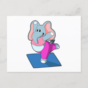 Elefant vid yogasträckningsövningar i stående vykort