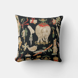 Elefant Vintage Svart Röd Kudde