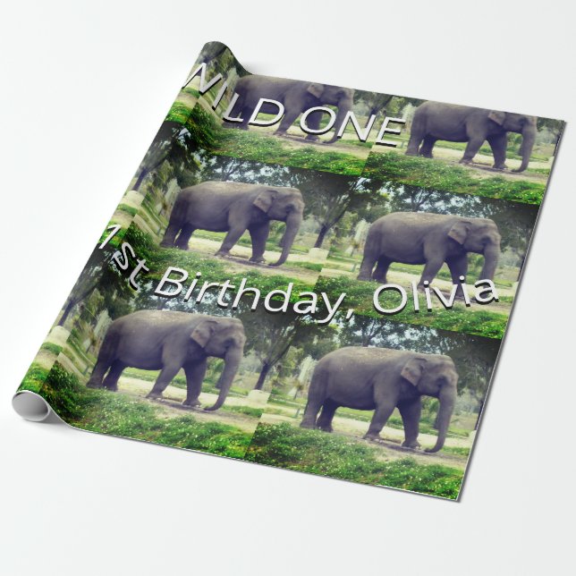 Elefant Wild One Födelsedagsmönster Konst Presentpapper (Utrullad)