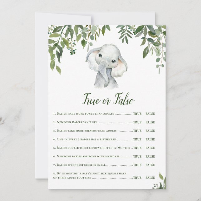 Elefantant babykläder Spelet med ett svar på storl Inbjudningar (Framsida)