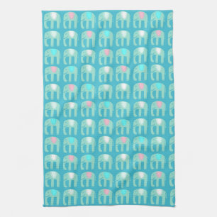 Elefantasa Mönster Aqua Blue Kökshandduk