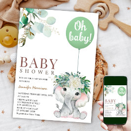 Elefantasin Grönt Blegon Gender Neutral Baby Showe Inbjudningar