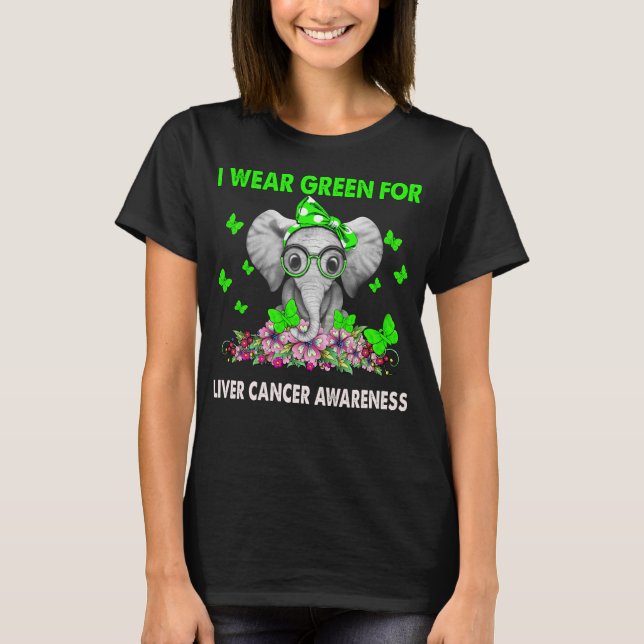 Elefantasins I-Bärans Grönt för LEVERCANCER-MEDVET T Shirt (Framsida)