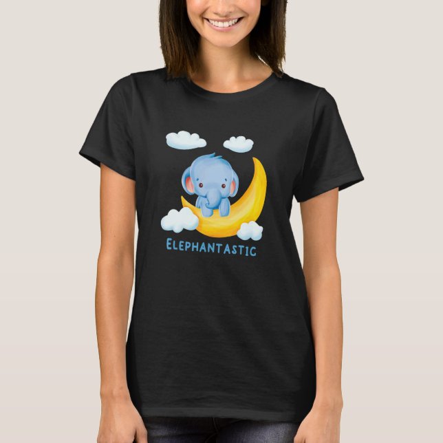 Elefantastisk klut elefant på Måne med moln T Shirt (Framsida)