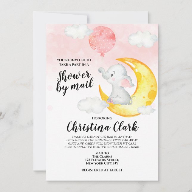 Elefantastiska babyskor efter Mail Flicka Rosa Inbjudningar (Framsida)