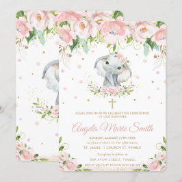 Elefantastiska  Rosa Blommigt Baptism Christing Inbjudningar