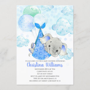 Elefantastiska Unge Cute Boy Baby Shower Blue Inbjudningar